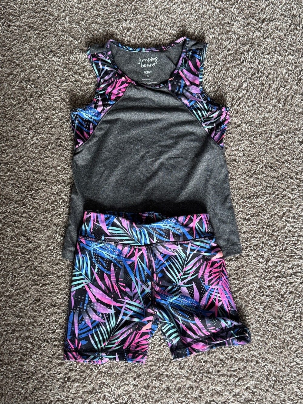 Jumping Beans Girls' Active Tank with Pink & Blue Tropical Print